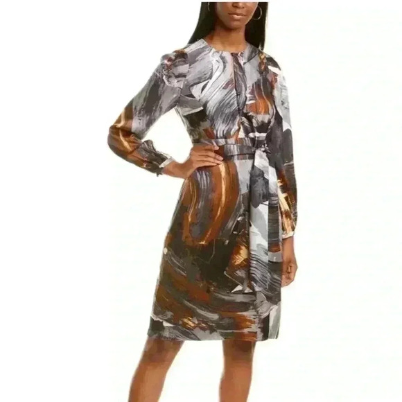 Carlisle Expressionist 100% Silk Long Sleeve Dress Size 8 - Picture 1 of 10